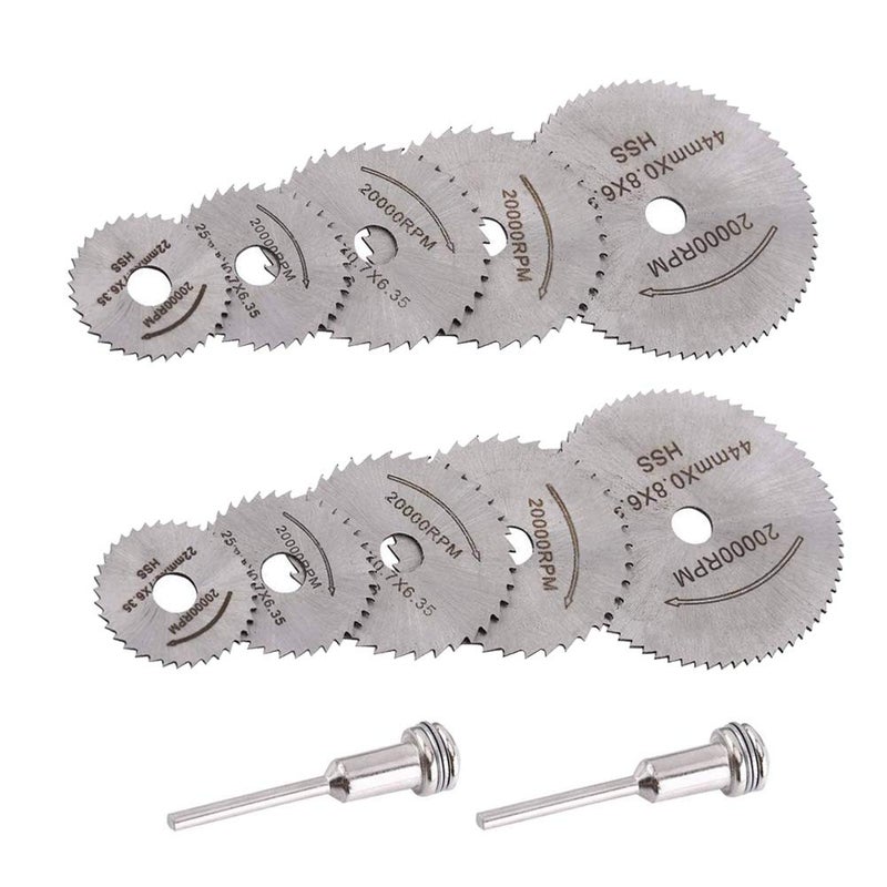 Saipor Saiper 12pcs/2Sets HSS Circular Wood Cutting Saw Blade Discs with 2pcs 1/8" Shank Extension Rod for Dremel Rotary Tool Mandrel - Image 1